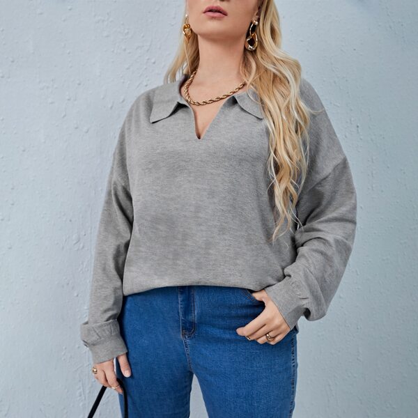 

Plus Drop Shoulder Collar Sweater, Grey