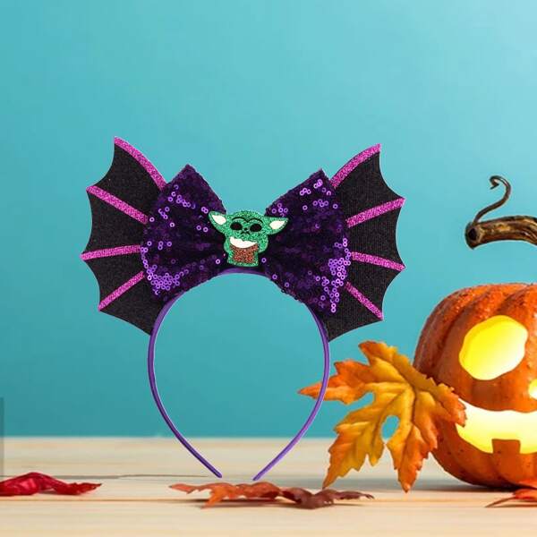 

1pc Halloween Sequins Bow Decor Headband, Purple