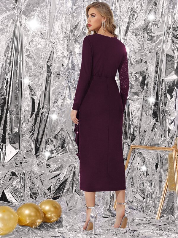 Surplice Neck Draped Glitter Fitted Dress SHEIN USA
