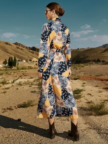 Mulvari 佩斯利和波點圖案前紐扣腰帶襯衫連衣裙 - 彩色 - 查看 2