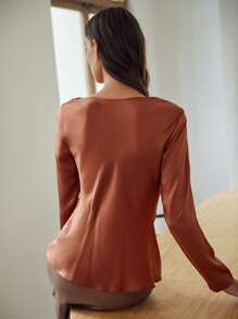 MOTF PREMIUM 100% SILK DRAPED TOP - Rust Brown - View 2