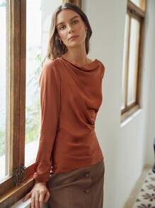 MOTF PREMIUM 100% SILK DRAPED TOP - Rust Brown - View 3