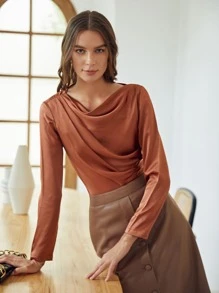 MOTF PREMIUM 100% SILK DRAPED TOP - Rust Brown - View 7