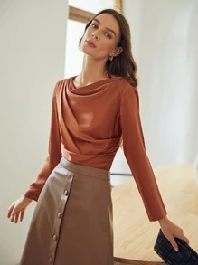 MOTF PREMIUM 100% SILK DRAPED TOP - Rust Brown - View 9
