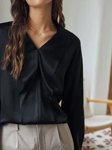 MOTF PREMIUM 100% SILK STRAIGHT FIT TOP - Black - View 4