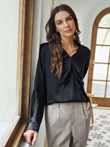 MOTF PREMIUM 100% SILK STRAIGHT FIT TOP - Black - View 5