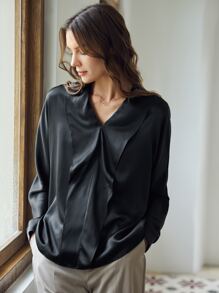 MOTF PREMIUM 100% SILK STRAIGHT FIT TOP - Black - View 8