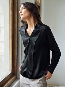 MOTF PREMIUM 100% SILK STRAIGHT FIT TOP - Black - View 9