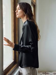 MOTF PREMIUM 100% SILK STRAIGHT FIT TOP - Black - View 10