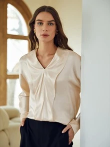 MOTF PREMIUM 100% SILK STRAIGHT FIT TOP - Apricot - View 7