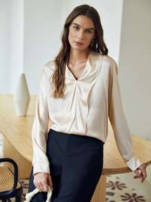 MOTF PREMIUM 100% SILK STRAIGHT FIT TOP - Apricot - View 10