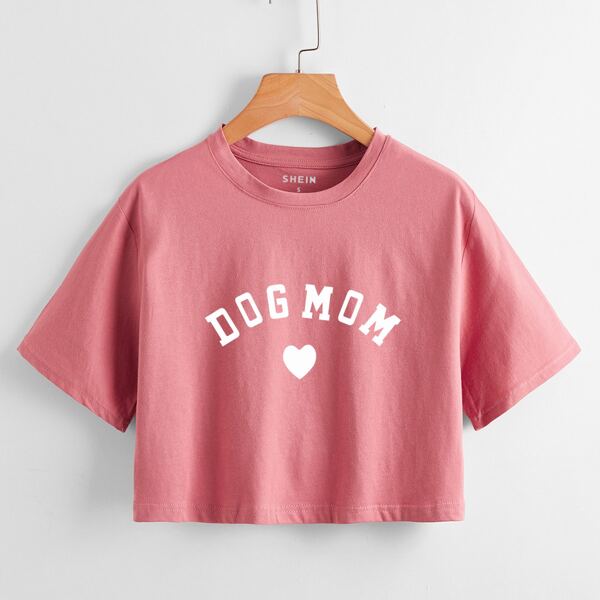 

Heart & Letter Graphic Crop Tee, Dusty pink