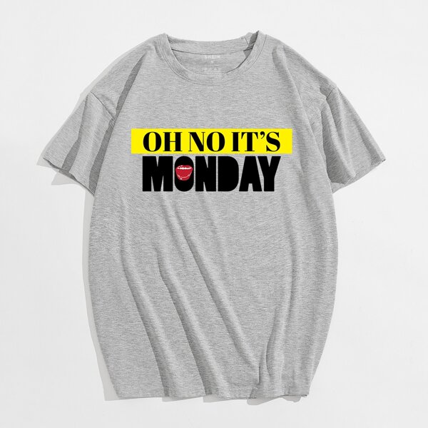 

Men Mouth & Slogan Graphic Tee, Light grey