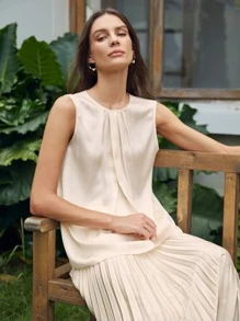 PREMIUM Top sedoso fruncido - Beis - Ver 4