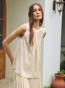 PREMIUM Top sedoso fruncido - Beis - Ver 6