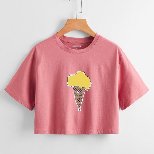 

Dessert Print Crop Tee, Dusty pink