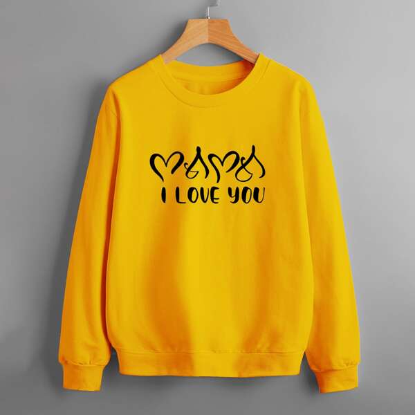

Heart & Slogan Graphic Sweatshirt, Yellow