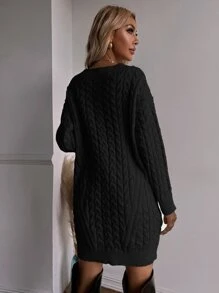 Chiquease Cable Knit Jumper Dress Without Belt - Black - View 2