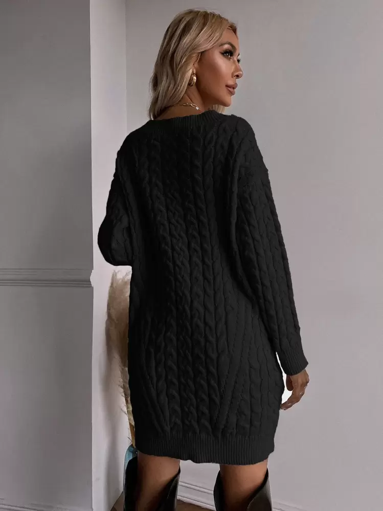 Chiquease Robe pull en tricot torsadé (sans ceinture) - Noir - Voir 2