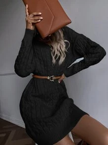 Chiquease Cable Knit Jumper Dress Without Belt - Black - View 7