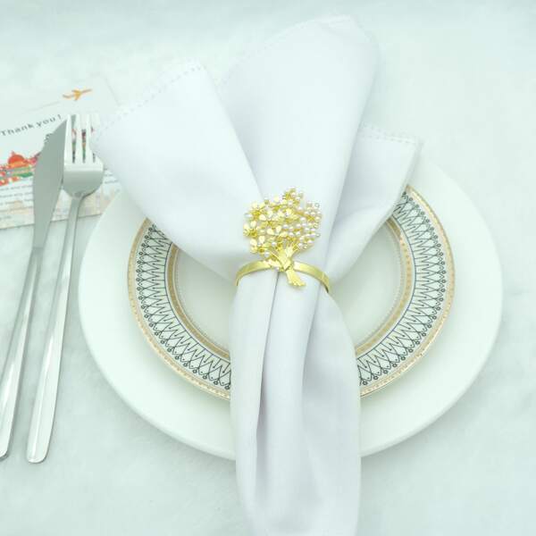 

4pcs Pearl Detail Napkin Ring, Gold
