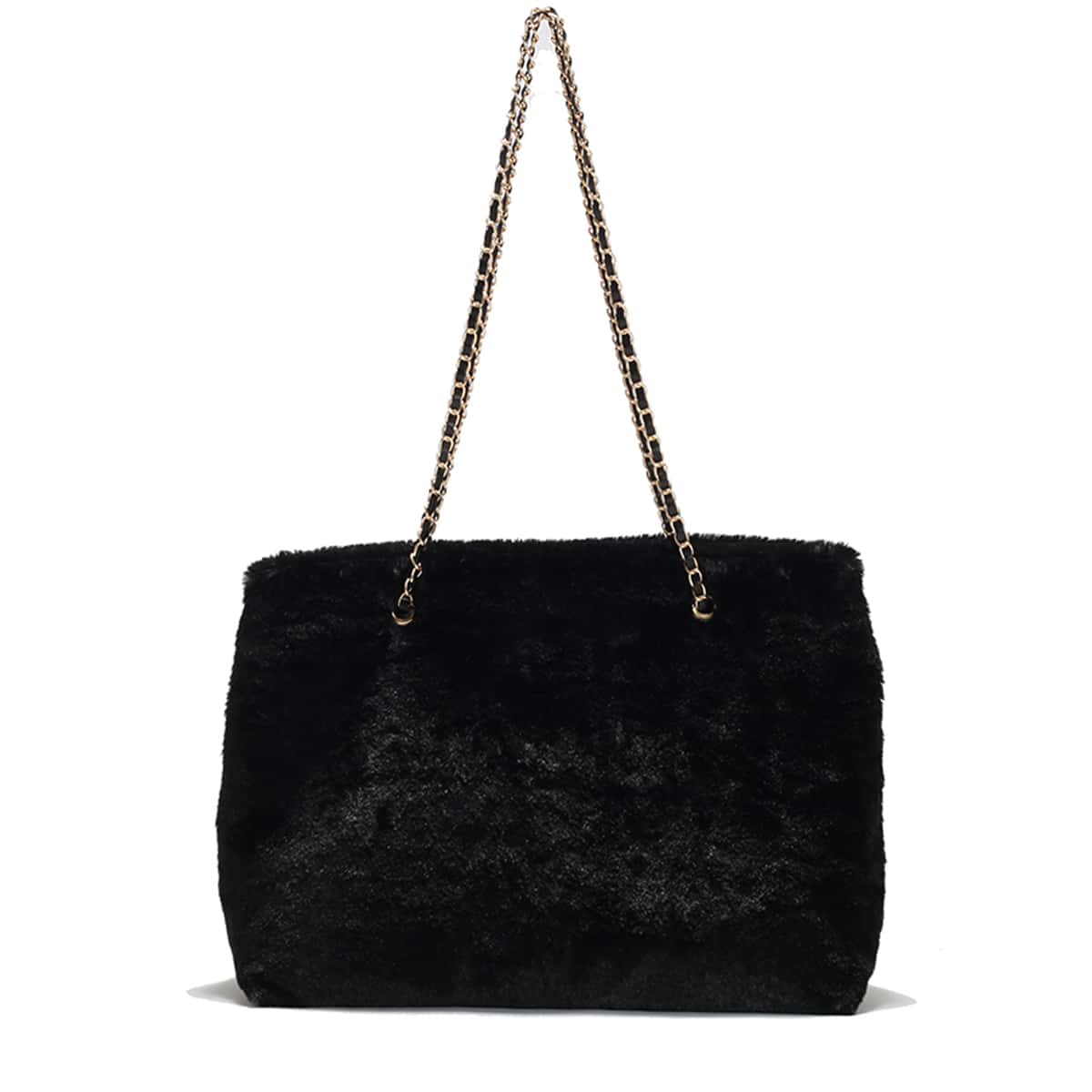 

Minimalist Fluffy Chain Shoulder Tote Bag, Black
