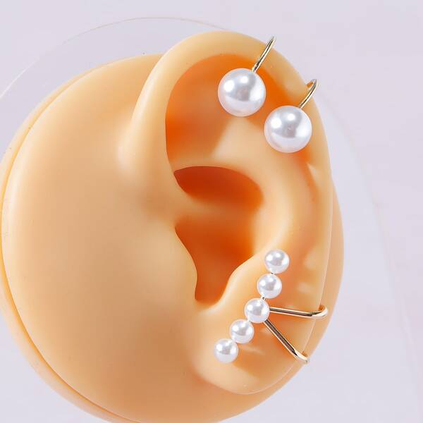 

3pcs Faux Pearl Decor Ear Cuff, Multicolor