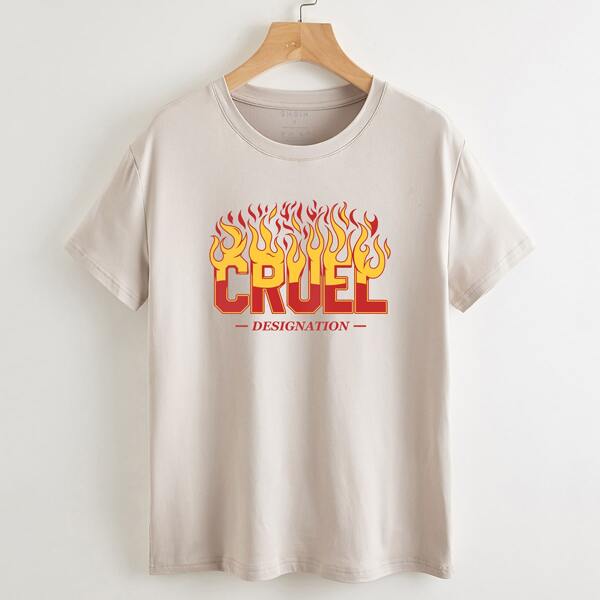 

Fire And Letter Graphic Tee, Khaki