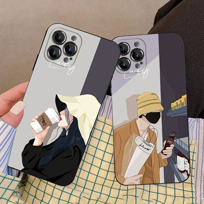 

2pcs Couple Figure Graphic Phone Case, Grey
