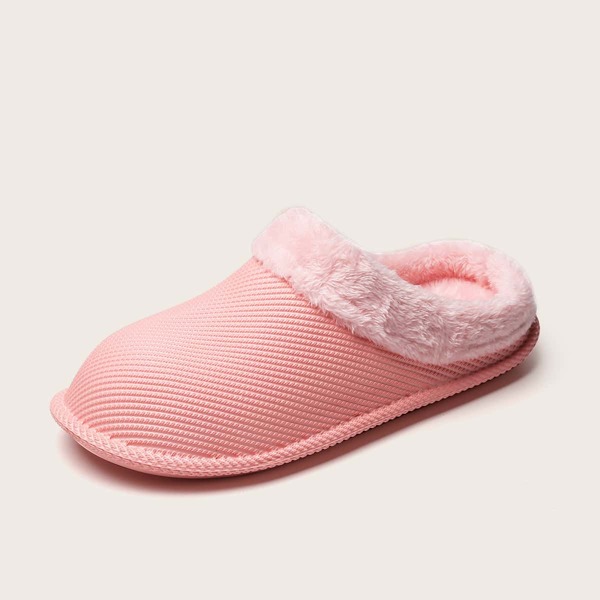

Minimalist Contrast Faux Fur Home Slippers, Pink
