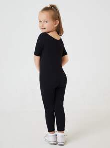 SHEIN Young Girl Cotton Solid Unitard Jumpsuit Black Jumpsuit Kidsjumpsuits Girlsjumpsuit For Young Girl>Plain - Black - View 5