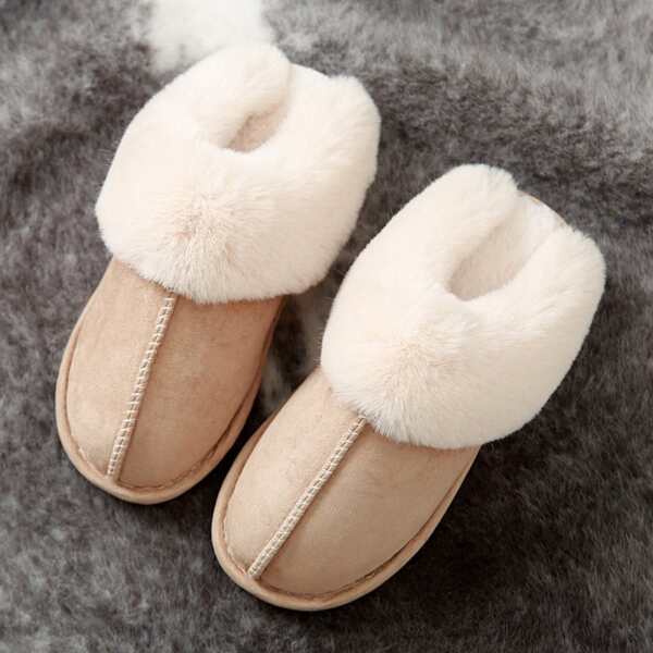 

Stitch Detail Fluffy Home Slippers, Khaki