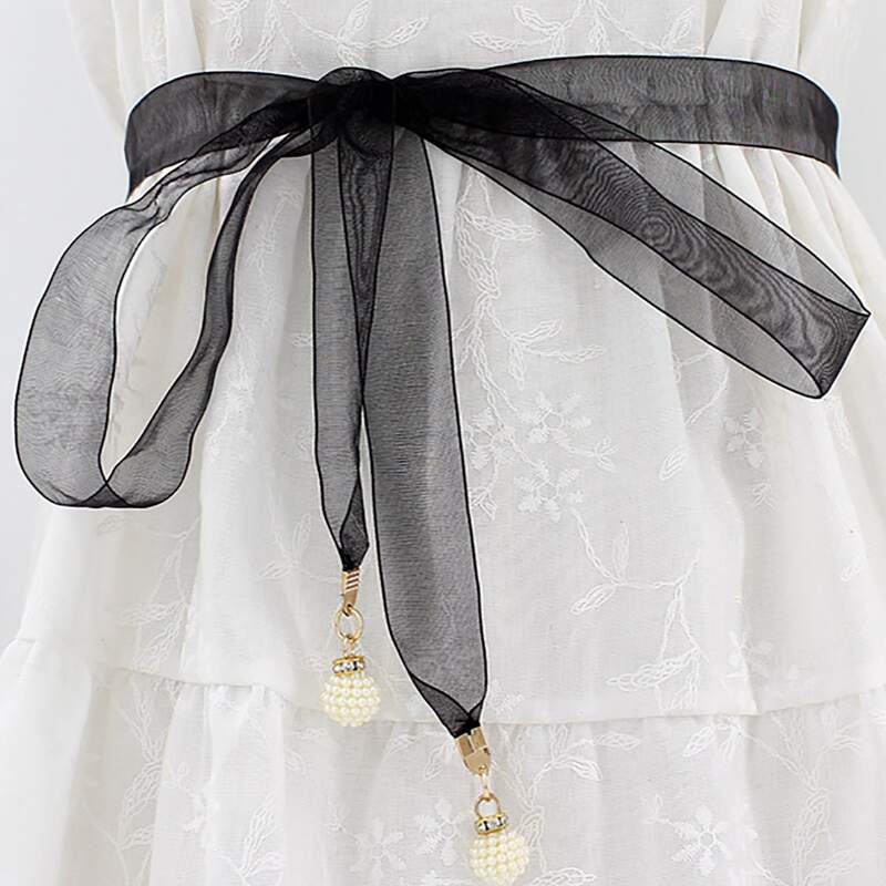 

Faux Pearl Decor Rope Belt, Black
