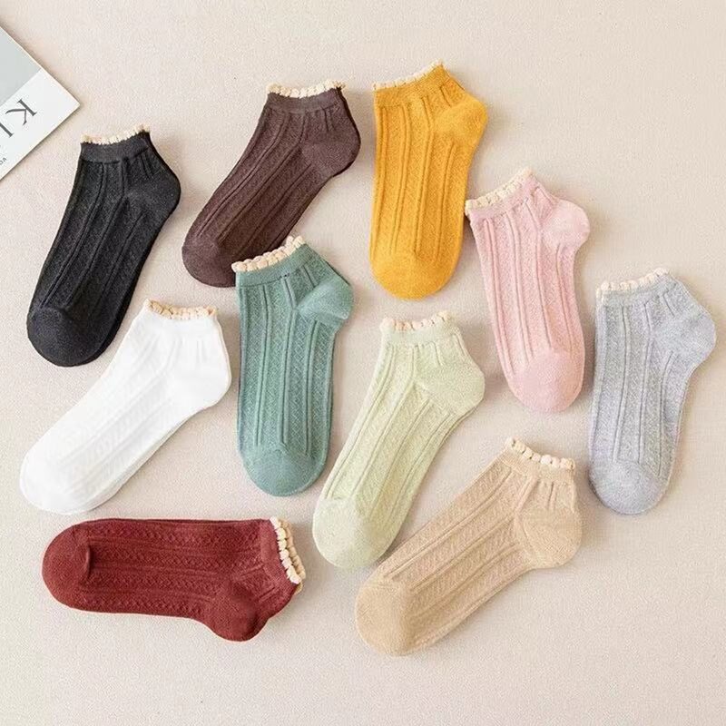 

10pairs Frill Ankle Socks, Multicolor