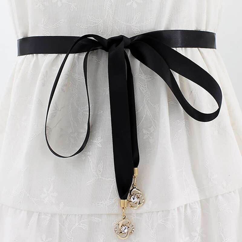 

Rhinestone Decor Rope Belt, Black