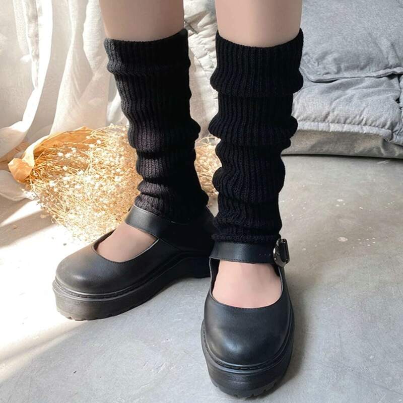 

1pair Solid Leg Warmers, Black