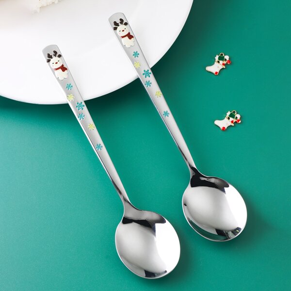 

2pcs Christmas Elk Spoon, Silver