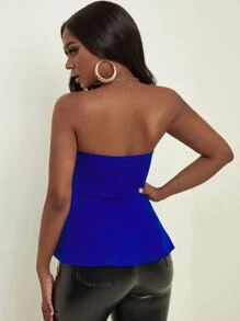 Slaydiva 缺口V領荷葉邊下擺抹胸上衣 - 寶藍色 - 查看 2