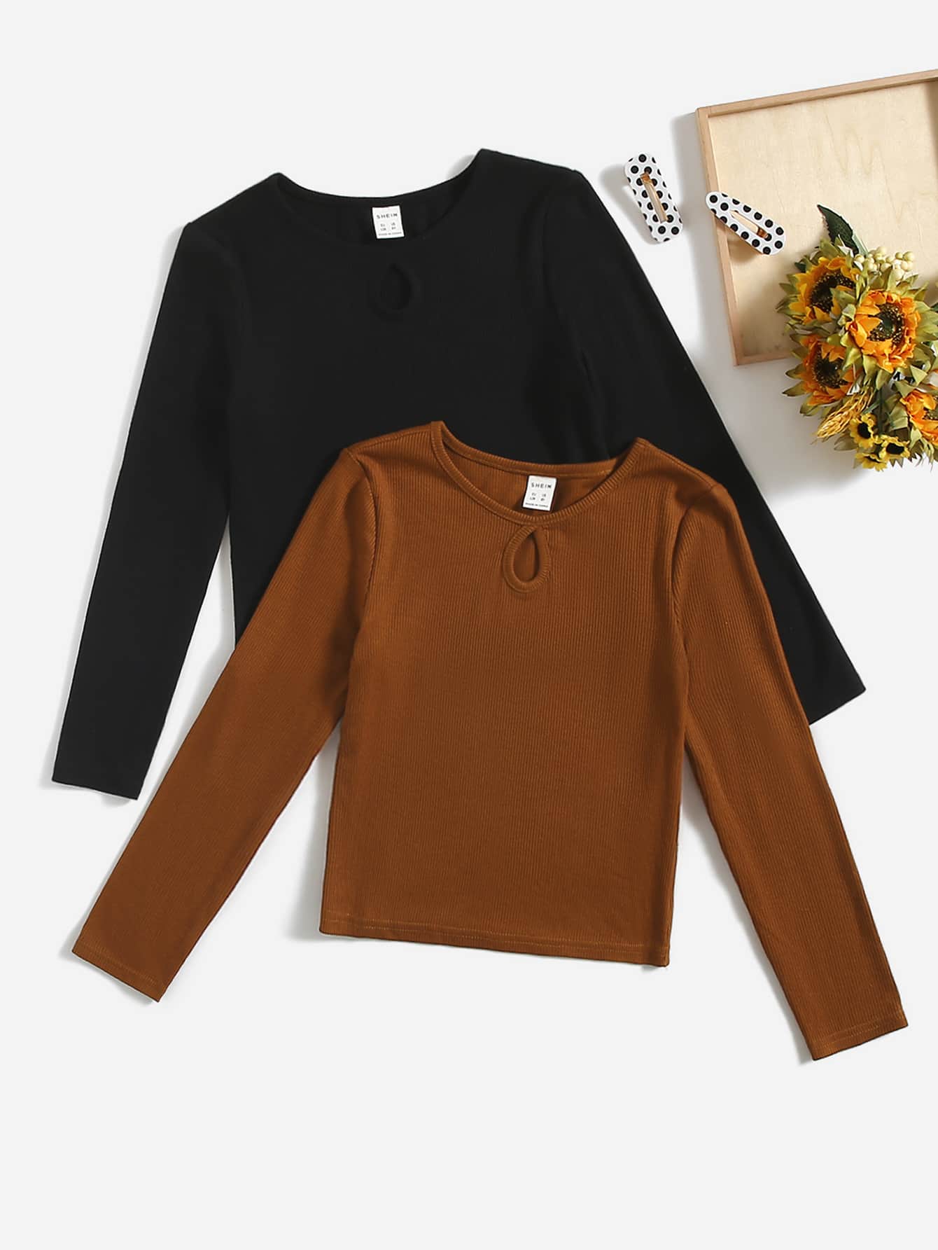 SHEIN Tops con gái Cắt ra màu trơn Giải trí - Nhiều màu - Xem 1