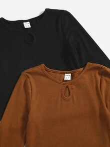 SHEIN 女孩2入組鎖眼領口T恤 - 彩色 - 查看 5