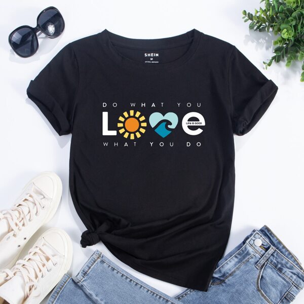 

Slogan Graphic Short Sleeve Tee, Black
