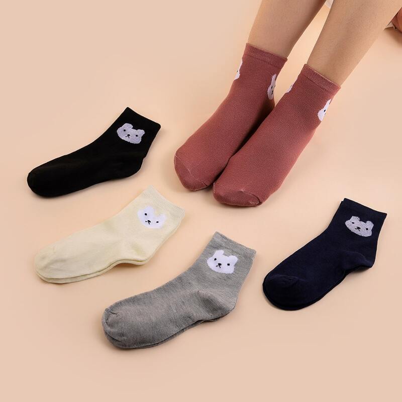 

5pairs Rabbit Print Crew Socks, Multicolor