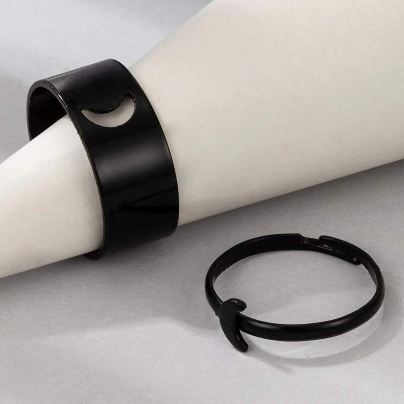 

2pcs Moon Decor Ring, Black