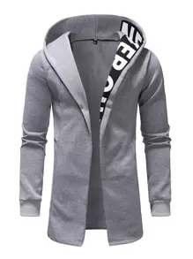 Manfinity LEGND Men Letter Graphic Open Front Hoodie - Light Grey - View 1
