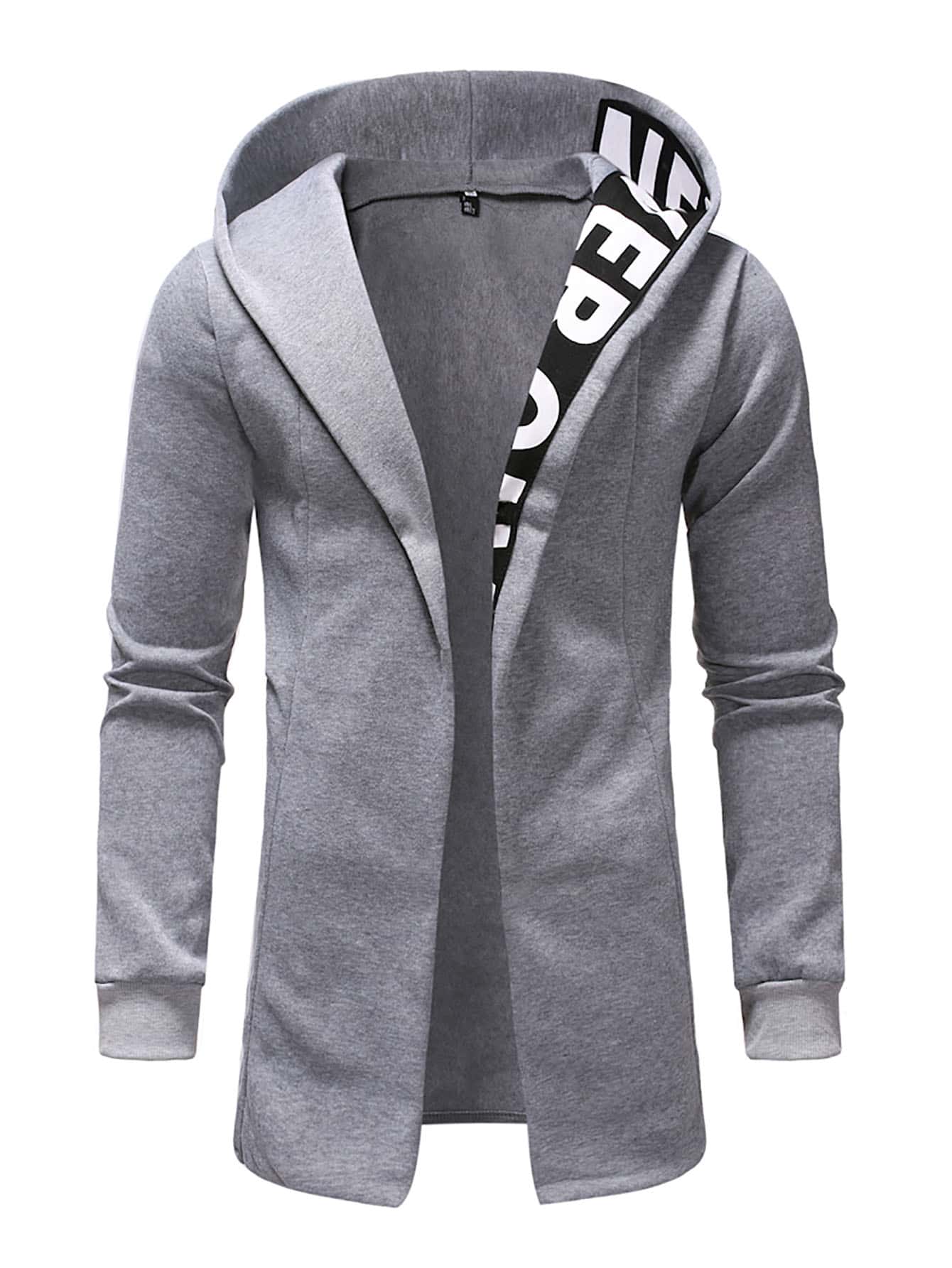 Manfinity LEGND Men Letter Graphic Open Front Hoodie - Light Grey - View 1