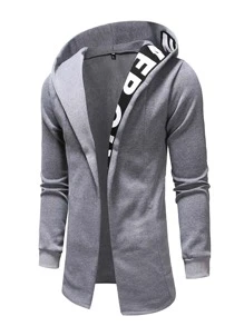 Manfinity LEGND Men Letter Graphic Open Front Hoodie - Light Grey - View 3