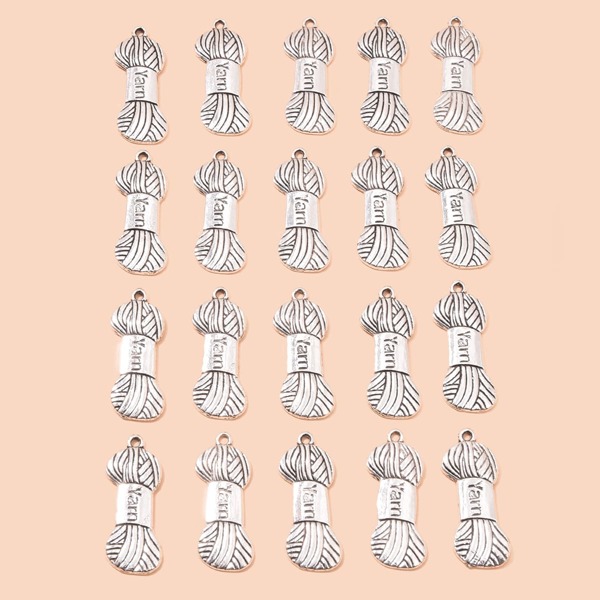 

20pcs Yarn Shaped DIY Jewelry Pendant, Silver