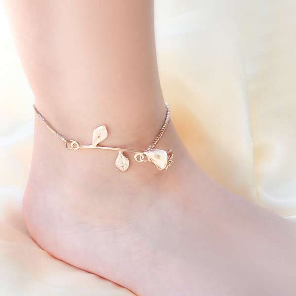 

Girls Flower Decor Anklet, Rose gold