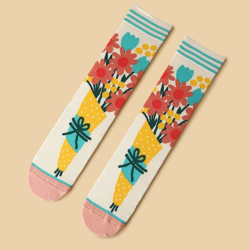 

Flower Print Over The Calf Socks, Multicolor