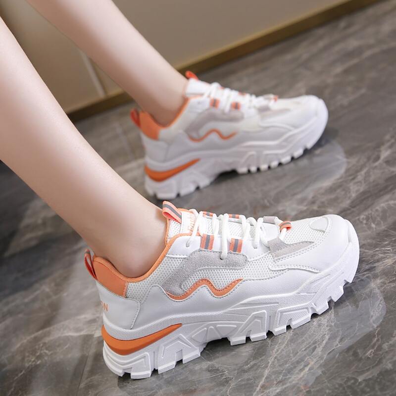 

Lace-up Front Mesh Panel Sneakers, Red and white